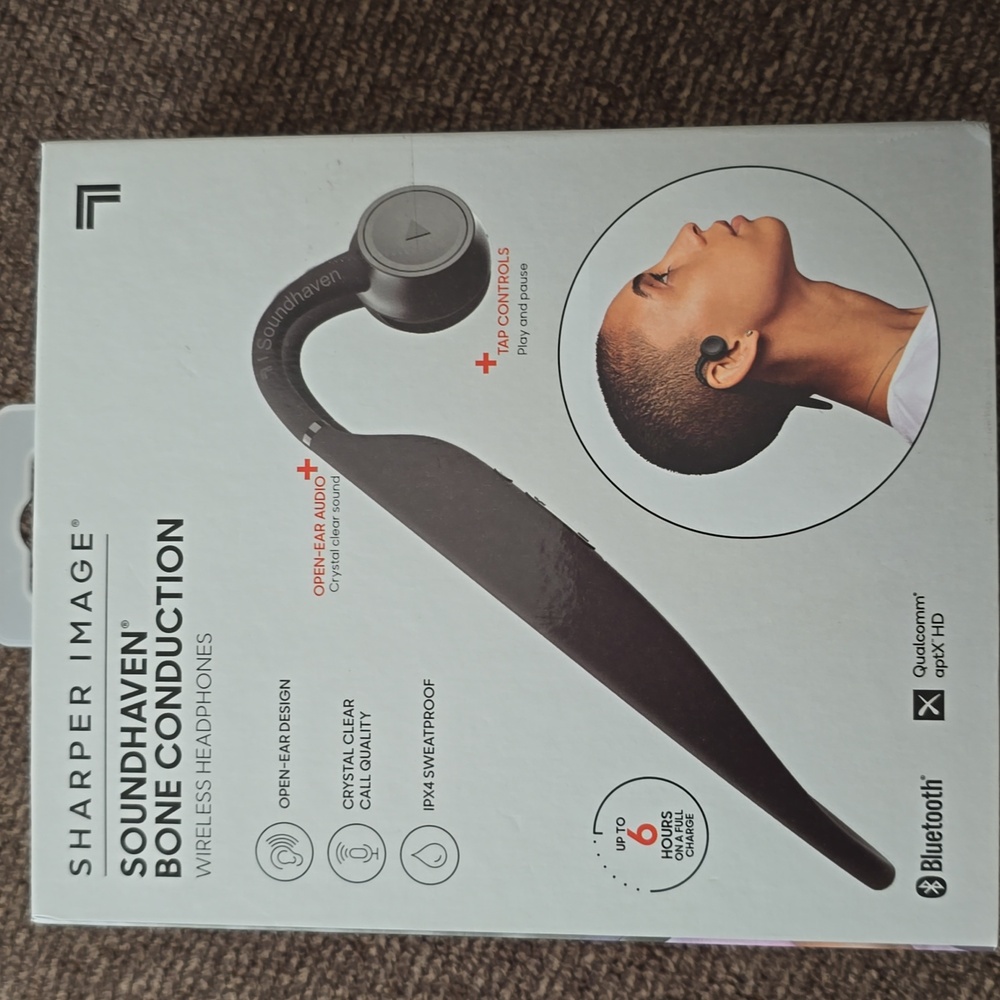 SHARPER IMAGE BRAND SOUNDHAVEN BONE CONDUCTION WIRELESS HEADPHONES